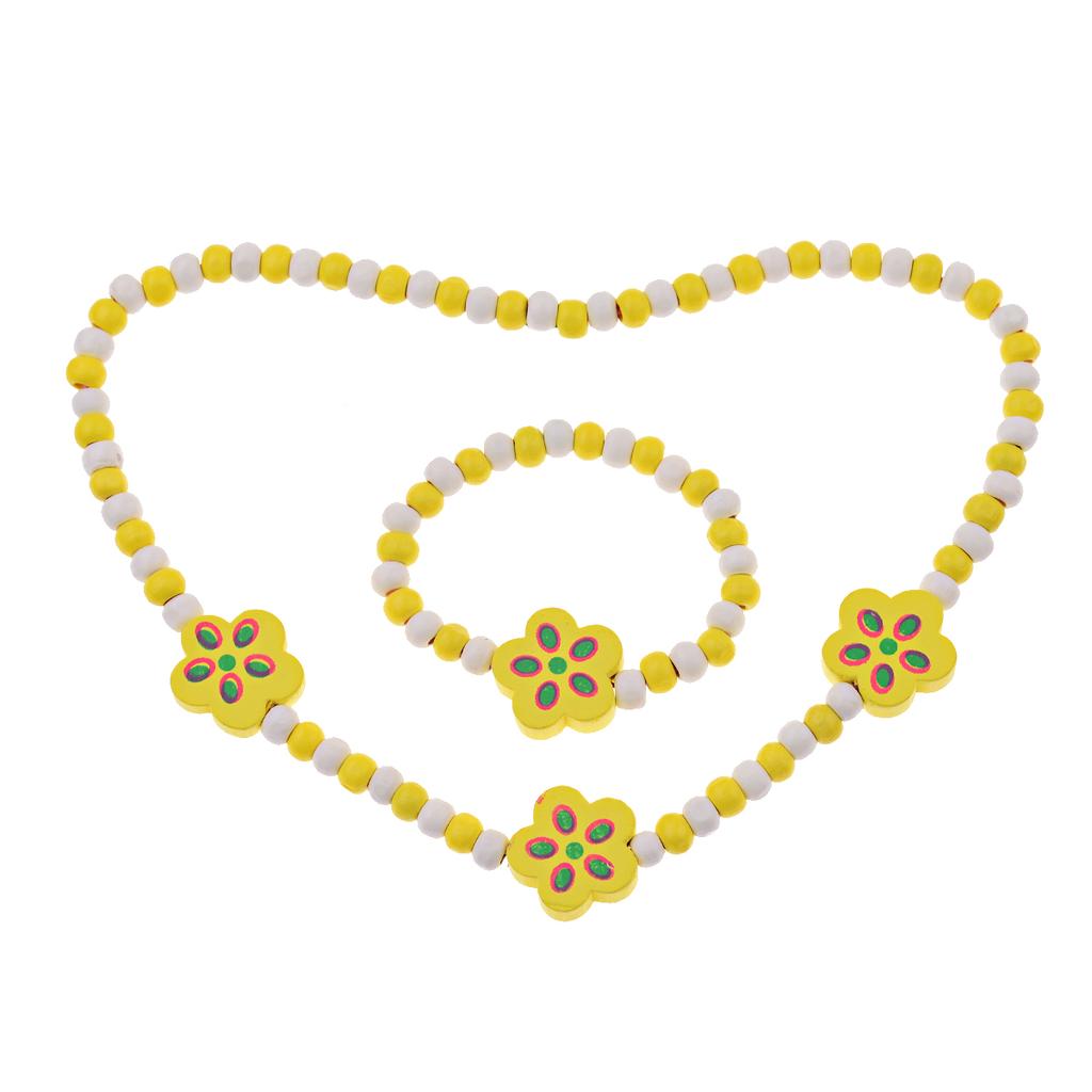 TopHanqi Girls Zircon Sets Cute Animal Butterfly Wood Beads Necklace Bracelet Set For Kids Children Girls Birthday Party Gift