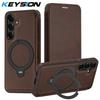 KEYSION Leather Flip Wallet Case for Samsung Galaxy S25 S26 Ultra 5G S26+ S25 FE Card Slots Magnetic 360 Ring Stand Phone Cover