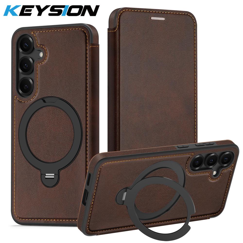 KEYSION Leather Flip Wallet Case for Samsung Galaxy S25 S26 Ultra 5G S26+ S25 FE Card Slots Magnetic 360 Ring Stand Phone Cover