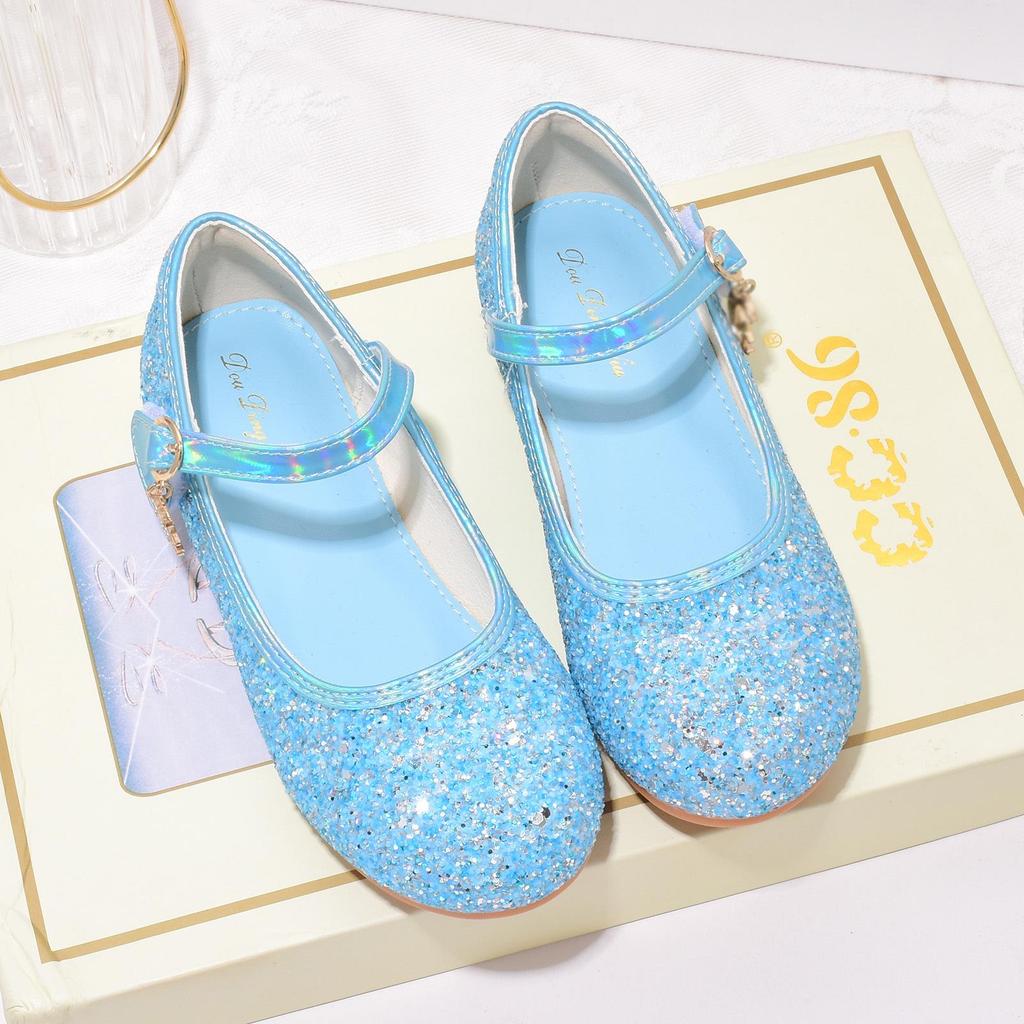 Girls' Leather Crystal Princess Shoes with Soft Soles for Performances and Special Occasions