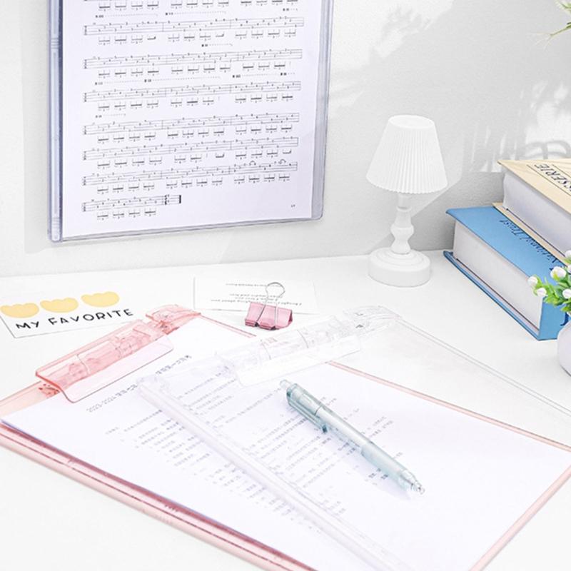 Acrylic Clipboard with Measuring Scale and Pen Clip 12.8x9In Standing Desk Clipboard Conference Writing Board for Office