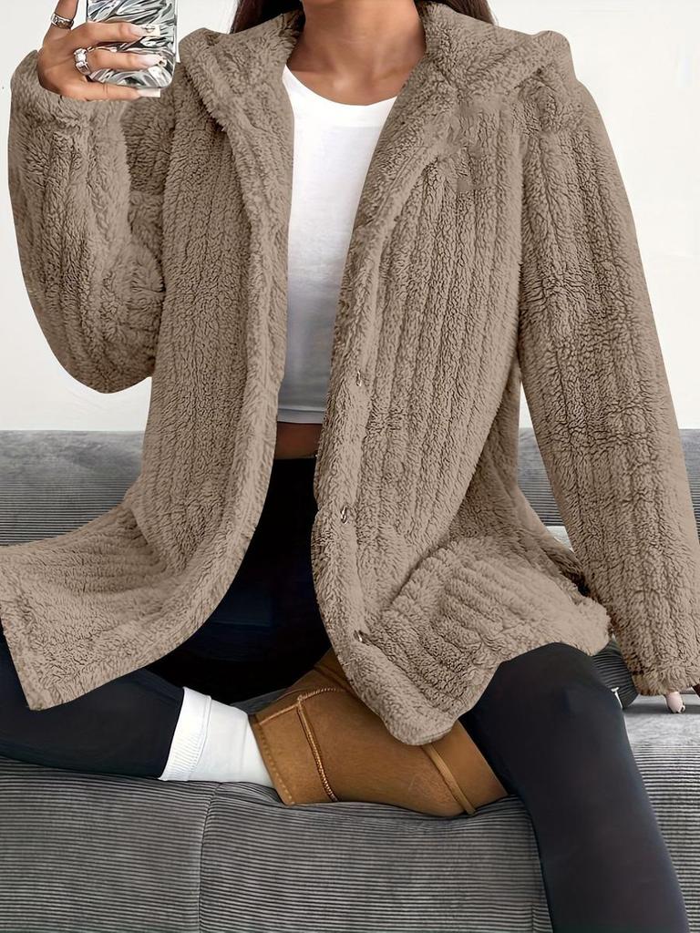 Fall Women's Clothing Solid Long Sleeve Hooded Loose Plush Coat for Women