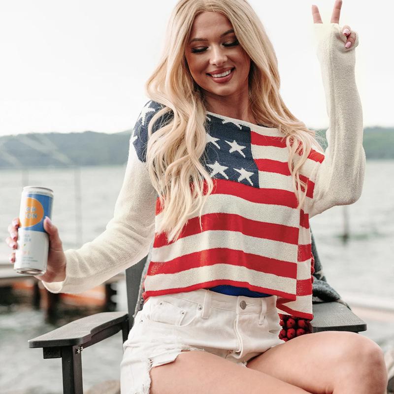 Women's Fashion Casual Stripe Print Fall Winter Long Sleeve O-Neck Sweaters