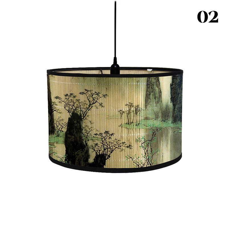 Chinese Retro Style Handmade Bamboo Lamp Shade  Flower Print Lampshade Home Decor Chandelier E27 Lampshade Crafts