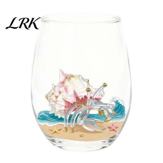 Küstendesign Tumbler Handgefertigter Glasbecher, Einzigartiger Aufdruck mit Meerestier-Motiv für Eiskaffee Cocktails Bar Tumbler, Dekorative Glasware Nautisch