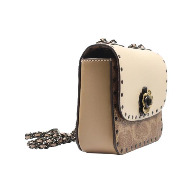 

Новая маленькая квадратная сумка COACH Madison из телячьей кожи, сумка на плечо, сумка кроссбоди, мини, женская, абрикосовая, с монограммой C2462-V5SNE 16.5*5.1*12.7CM