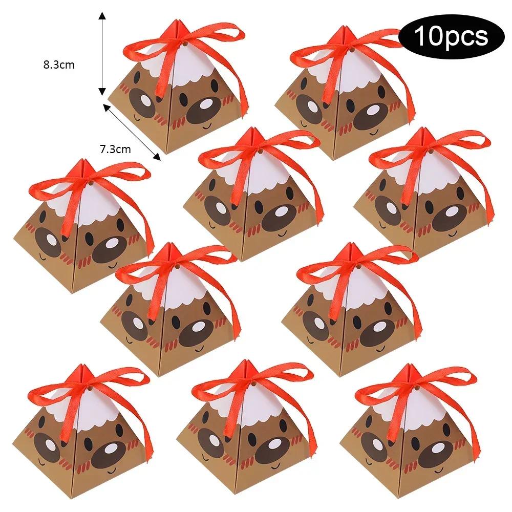 Merry Christmas Candy Cookie Gift Packag Boxes with Ribbon Xmas Tree Hanging Pendent DIY Home New Year Party Decoration Supplies 10pcs