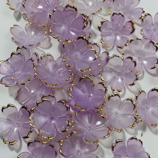 50Pcs Acrylic Cherry Blossom Beads Golden-Plated Flower Spacer Beads DIY Handmade Necklaces Bracelets Jewelry Making 5-Petal Floral Charms
