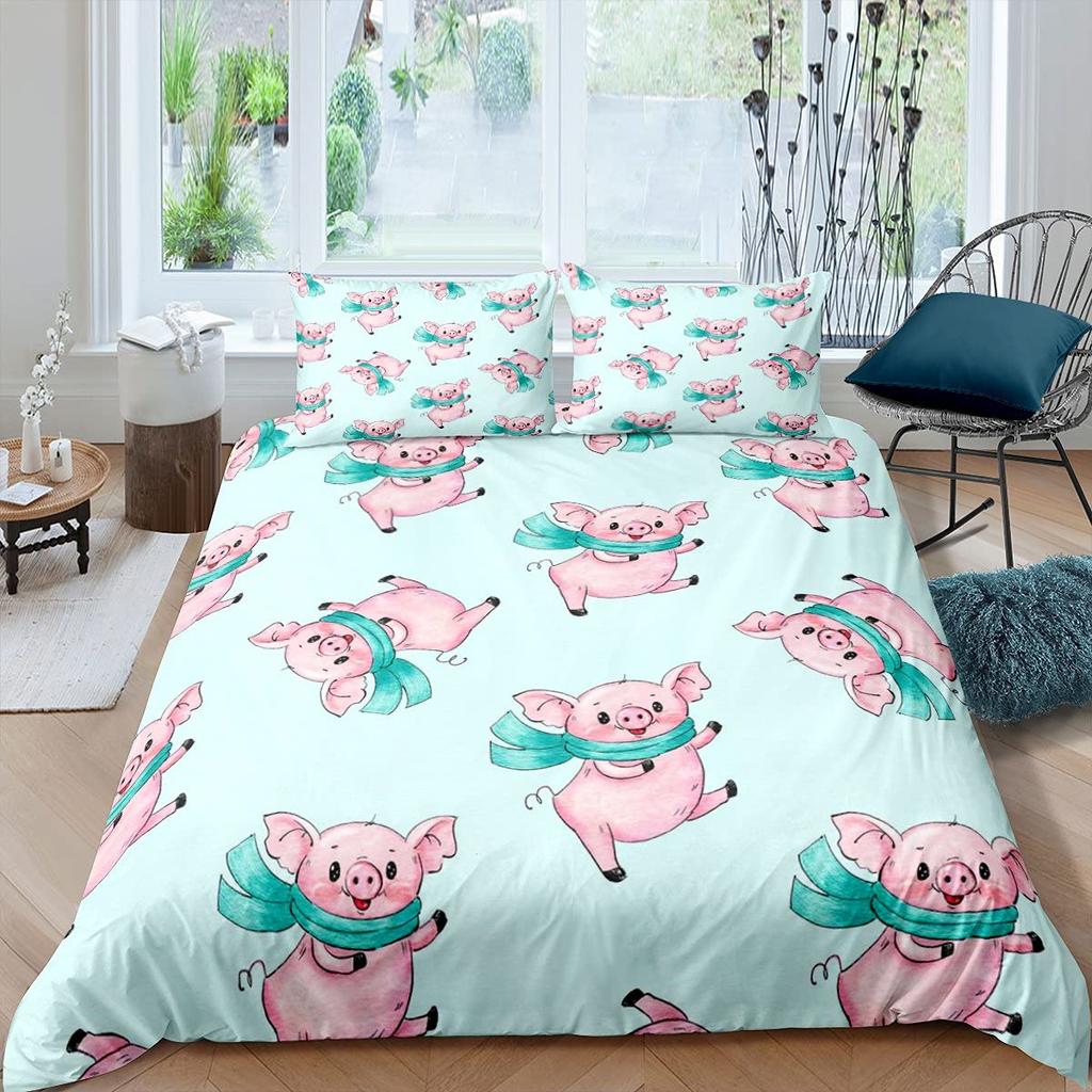 Pig Duvet Cover Set Cute Pig Bedding Set King Size Zoo Quilt Cover Happy Farm Animal Comforter Cover With Zipper Closure For Kid