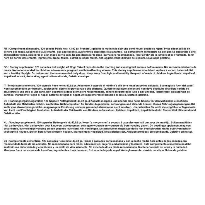 Nopal Minceur - Natürlicher Appetitzügler & Fett-Sensor &; Zucker | 120 Kapseln | Hilft, die Figur zu formen | Ballaststoff-Nahrungsergänzungsmittel.