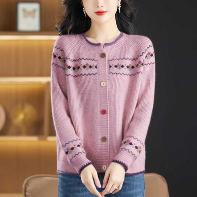 Frühling und Herbst Neue Mama Strickjacke Lose Modische Pullover Jacke Rundhals Lose Pullover Top für Frauen