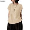 ZANZEA Women Casual Round Neck Solid Color Summer Short Sleeve T-Shirts