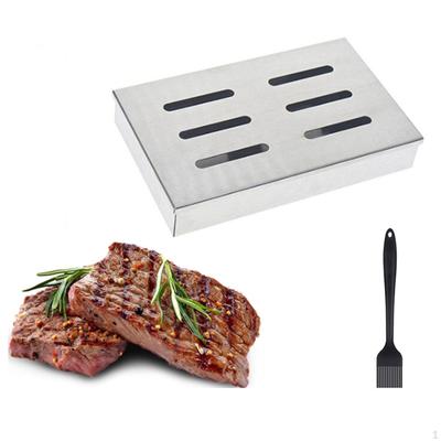 Stainless Steel Wood Chip Smoker Box with Small Brush Add Smokey, Grilling Accessories for Outdoor
