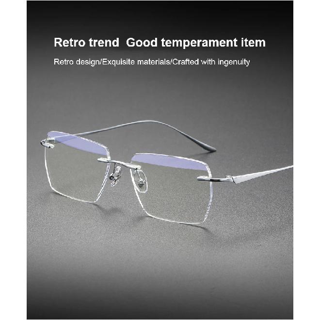 Men Ultralight Pure Titanium Frameless Eyeglasses Women Blue Light Blocking Business Glasses Prescription Myopia Reading Eyewear