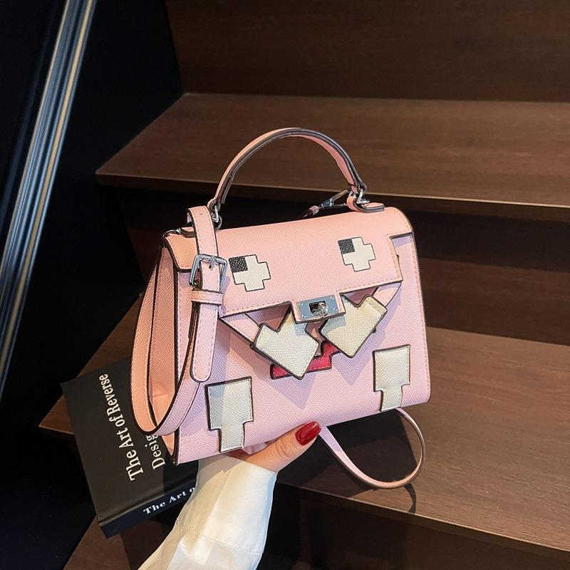 Mosaic doll bag Kelly bag retro shoulder handbag female personality niche design