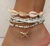 New Ankle Chain, Shell, Small Starfish, Turtle, Rice Bead, Irregular Turquoise Bead, Seaside Vacation Style Foot Accessory