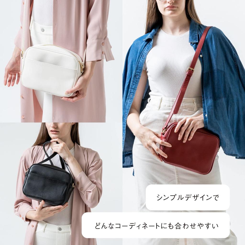 Mura Compact Shoulder Bag for Women, Genuine Leather, Cowhide Leather, Simple, Shoulder or Crossbody (Black)