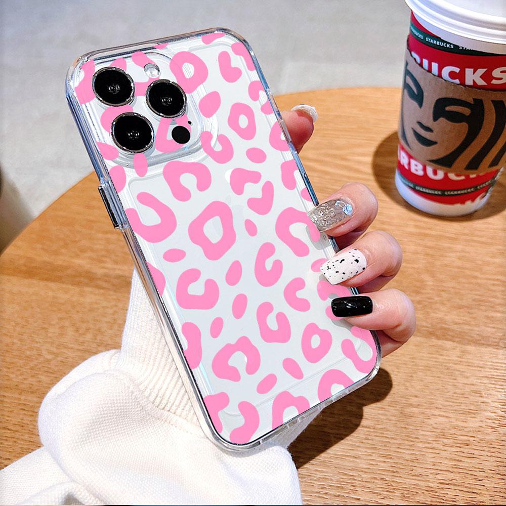 Pink Leopard Print Pattern lucency Phone Case for IPhone 14 15 16 13 12 11 17 Pro Max 12 13 Mini Soft Cover