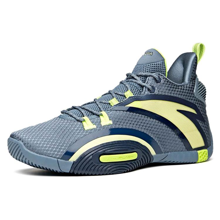 Anta UFO3.0 Basketball Shoes Men's Low Top Checkerboard Gray/Coastal Blue/Neon Green 112111602-3