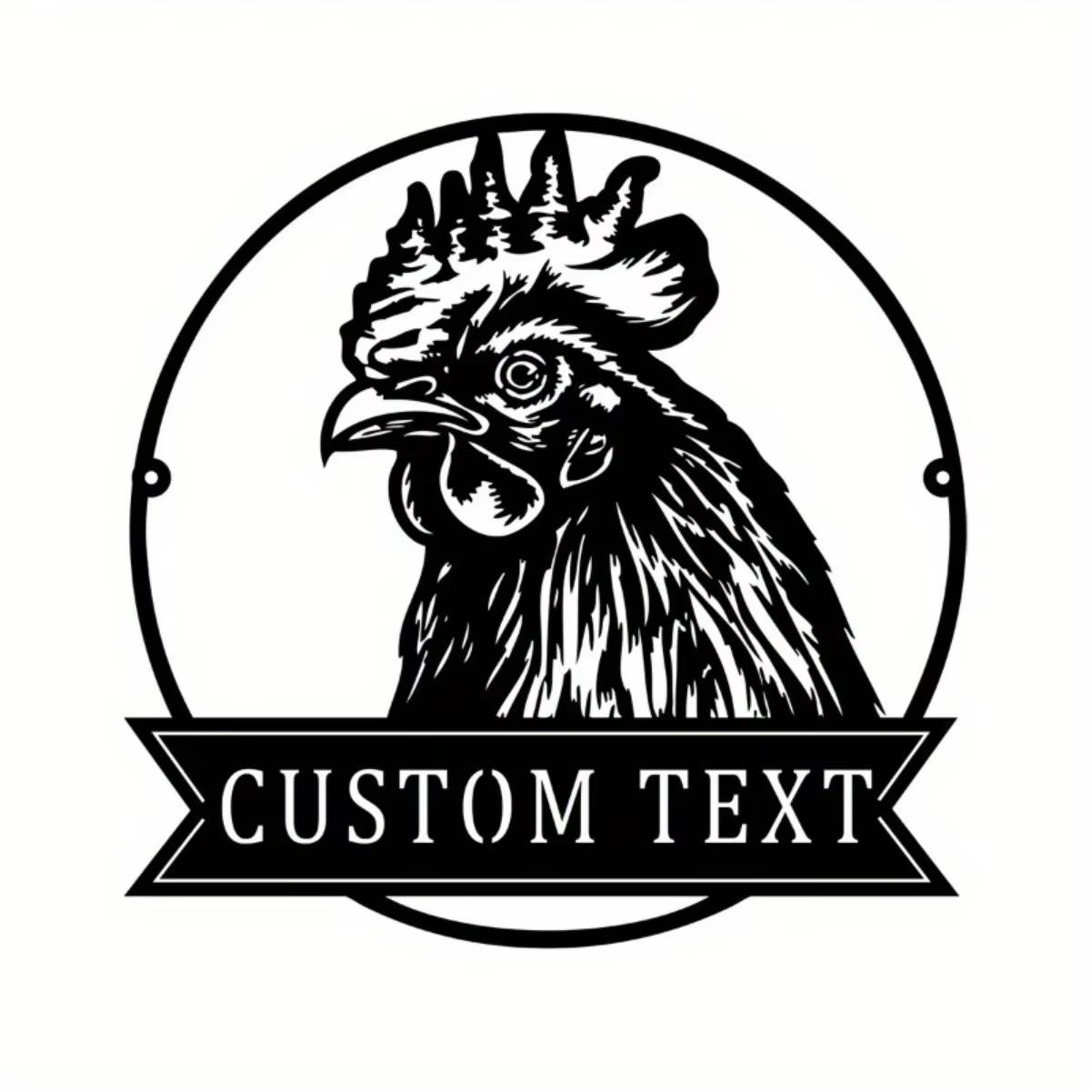

Vintage Rooster Metal Wall Sign, Custom Poultry Farm Decor for Chicken Coop, Personalized Hen House Art M чорний