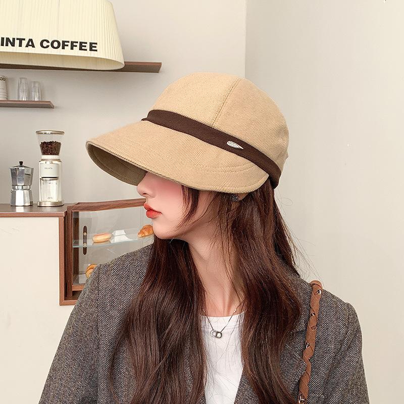 Herbst und Winter Schlichter Stil Modischer und Vielseitiger Reiterhut Warmer Ohrenschutz Gesicht Zeigen Kleiner Sonnenschutz Fischerhut