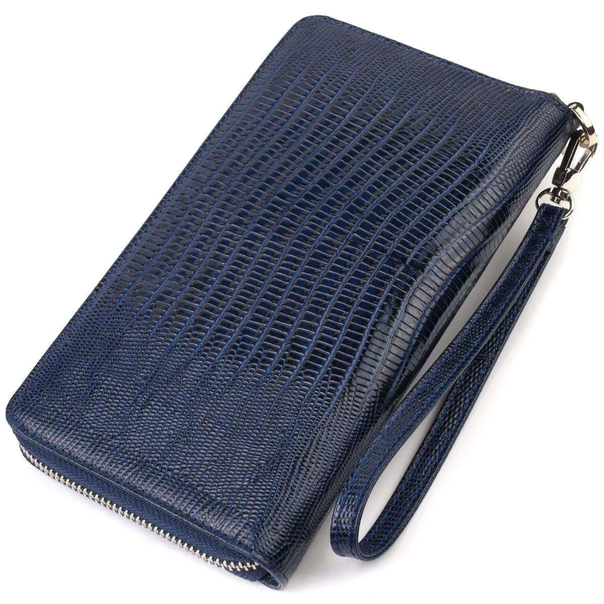 

Місткий клатч для жінок із натуральної шкіри з тисненням CANPELLINI 21919 Синій