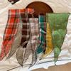 Cotton Pastoral Style Headscarf Turban Triangular Hair Band Sweet Lattice Headscarf  Summer