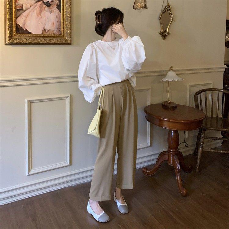 2025 Spring/Autumn French Puff Sleeve Round Neck Women's Casual Loose Top