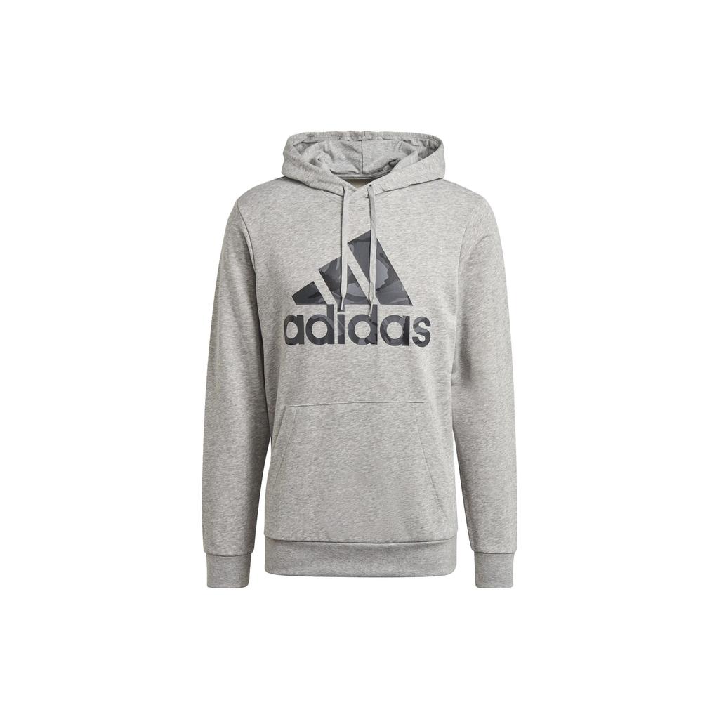 Adidas Solid Color Logo Print Hooded Drawstring Long Sleeve Sweatshirt Men Tops Gray GL0020