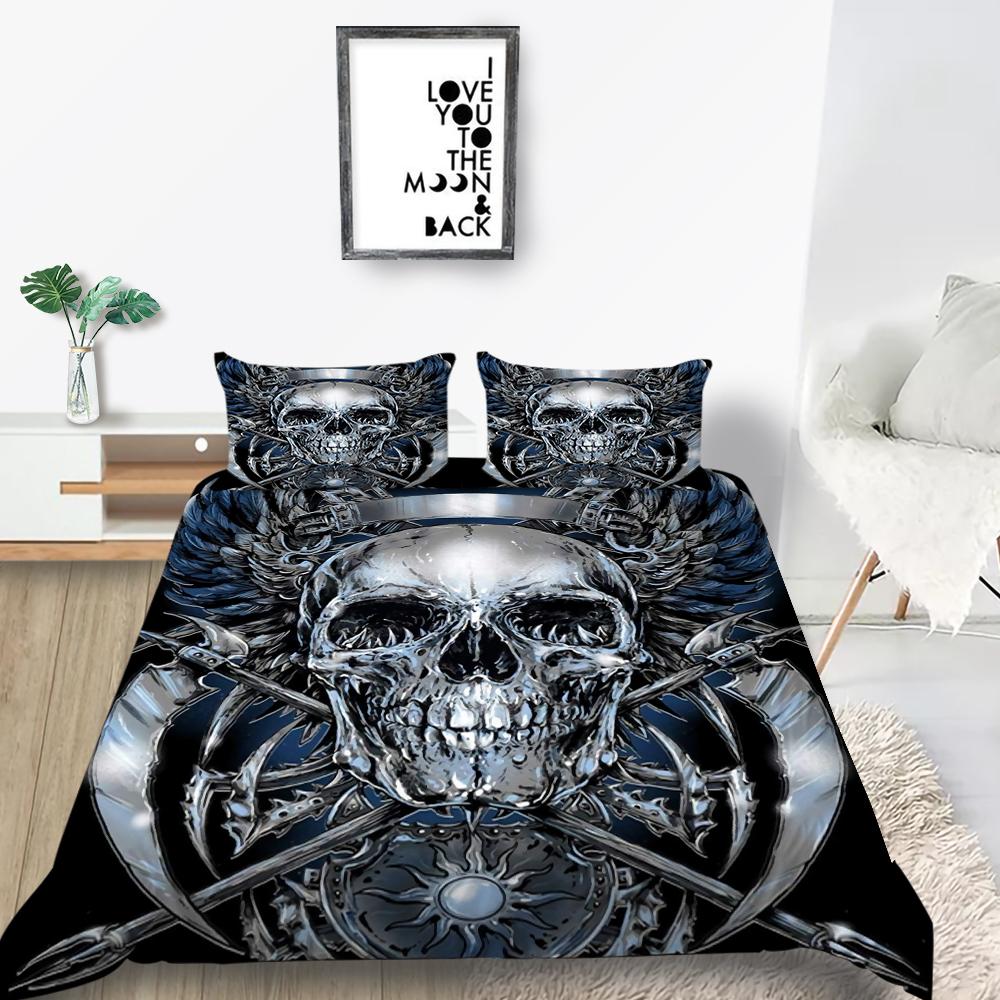 Zestaw pościeli do domu Czaszka Głowa z nadrukiem Dół Poszwa na kołdrę Zestaw pościeli UE Pełny rozmiar Pojedyncze/podwójne łóżko Dekoracja wnętrz
