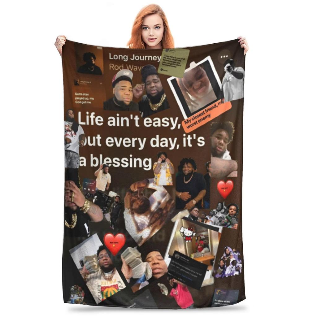 Rod Wave Hip Hop Rapper Blanket Cover Singer Last Lap Album Flannel Throw Blanket Portable Lightweight Multi-function Thin Quilt