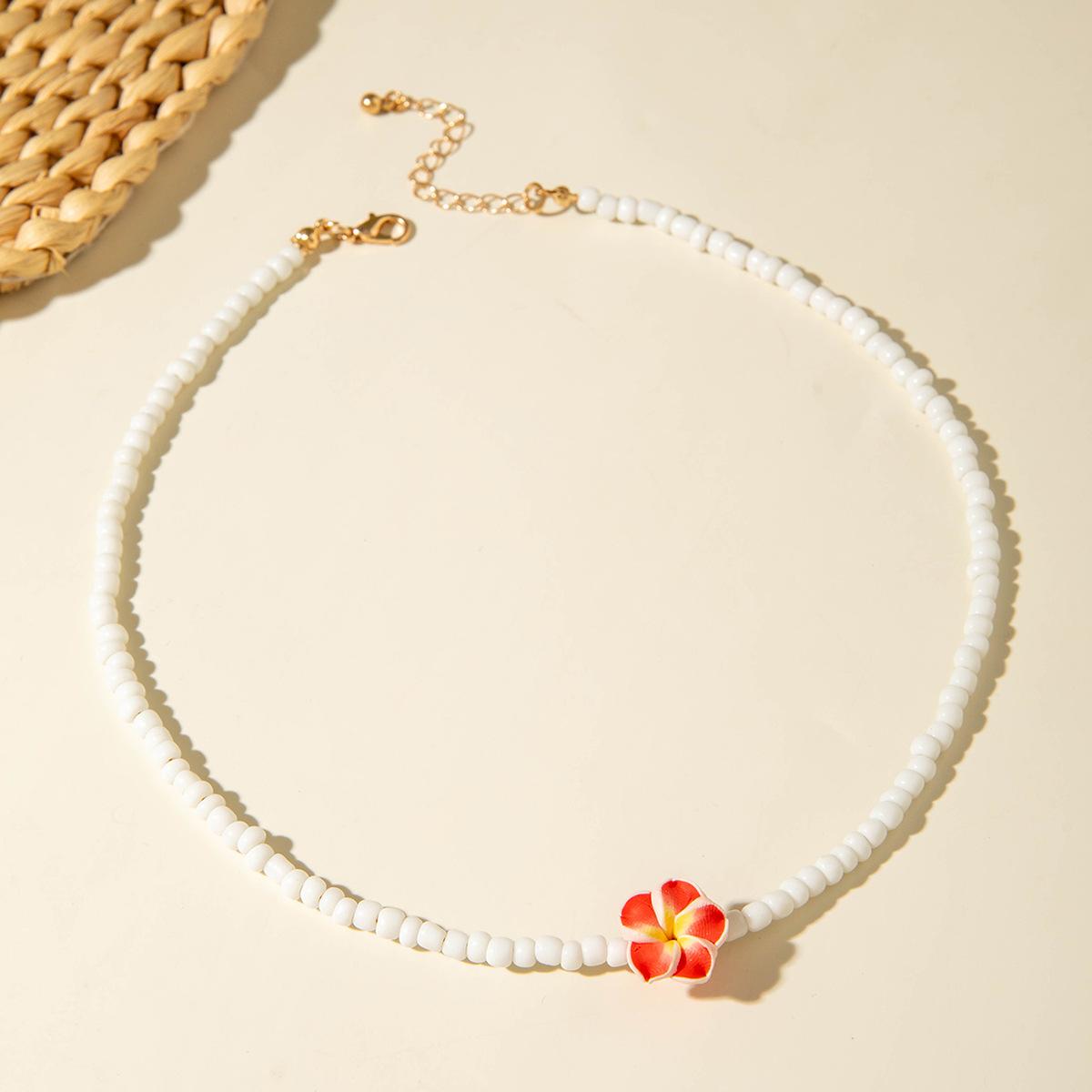 Bohemian Egg Flower Rice Bead Necklace New Beaded Necklace Vacation Wind Summer Beach