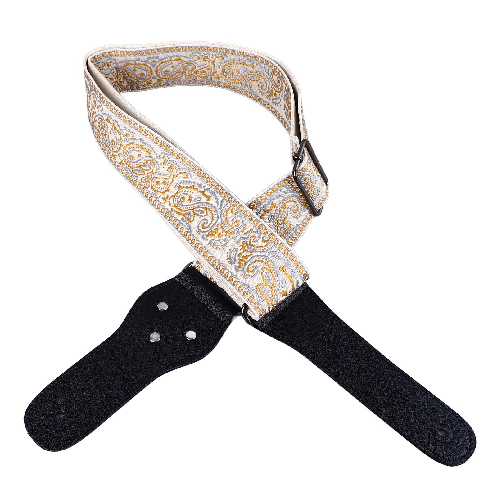 

Guitar Strap Embroidery Widened Adjustable Shoulder Strap with Picks for Acoustic Electric Guitar