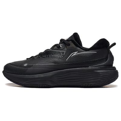Li Ning Forro Polar Suave Cálido Transpirable Absorción de Impactos Ligeras Zapatillas Casuales de Caña Baja para Mujer Zapatilla Negra AGLT124-2