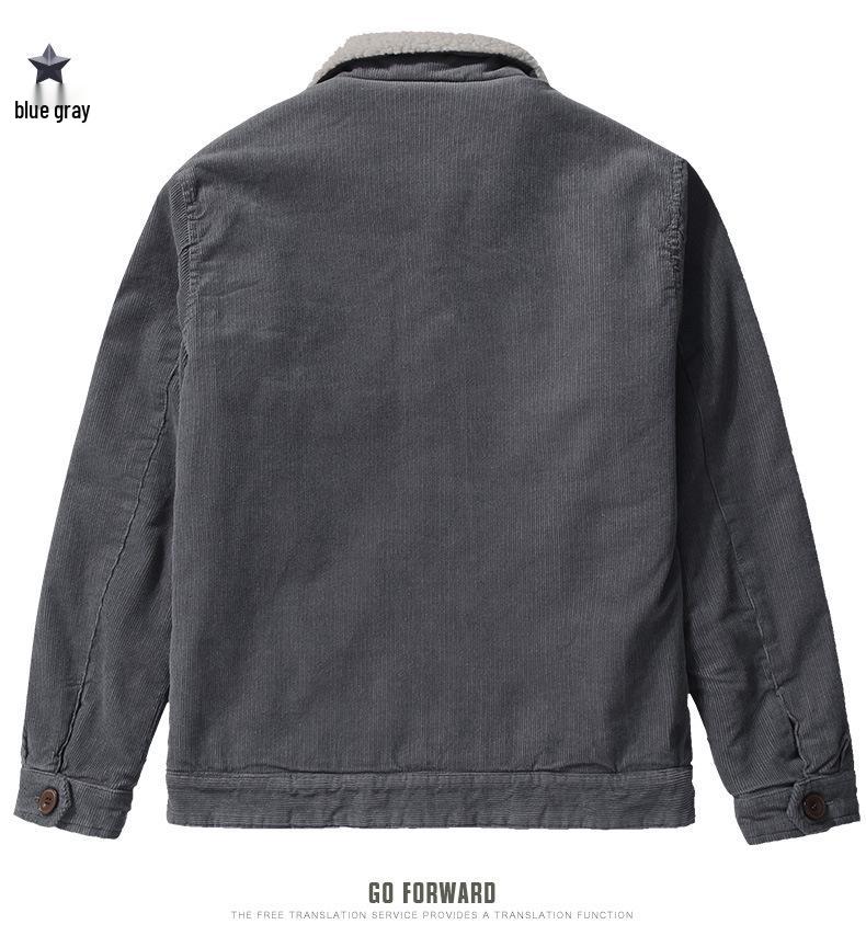 Men's Warm Corduroy Workwear Jacket, Plus Velvet Thickened, Winter Dad's Coat