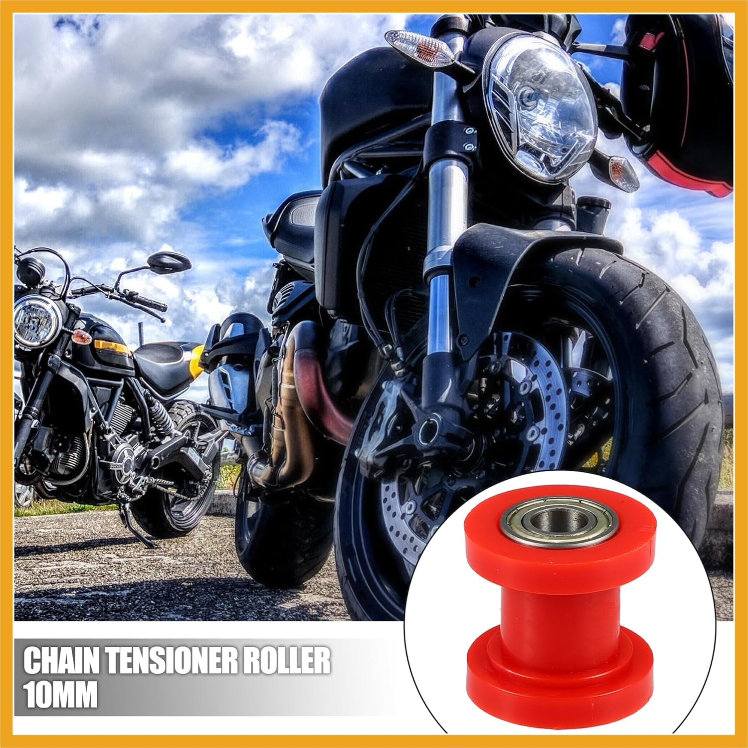 

2 Pcs 10mm Drive Chain Pulley Chain Adjustment Tensioner Rubber Wheel Guide for Street Bike Motorcycle ATVs Red Replacement