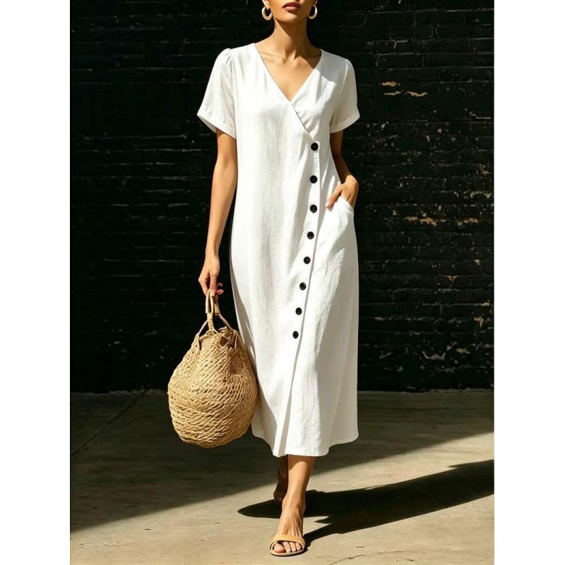 Summer Women s Casual Fashion V-Neck Dress Seaside Vacation Dress S
