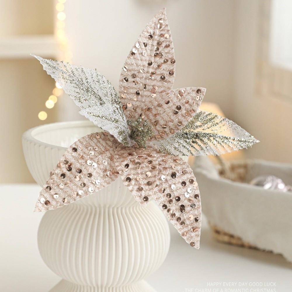 New 25CM Artificial Poinsettia Flower Glitter Sequins Simulation Flowers Sparkling Sequins Flower Christmas Decoration