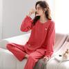 Pajamas Women'S Long Sleeve Cotton Crew Neck Cardigan Simple Casual Large Size Cotton Loungewear Autumn Set