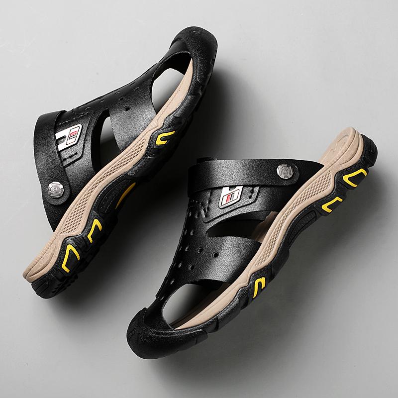 Comfy Summer Flats Hot Sale Mens Sandals Genuine Leather Beach Shoes Breathable Leisure Men Slippers Dual-Purpose Male Footwear