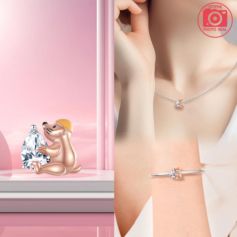 Copper Plated Gopher Embracing Heart Beads Charm Bracelets For Women Fit Pendant Charms Beads For Fine Jewelry Making Gift