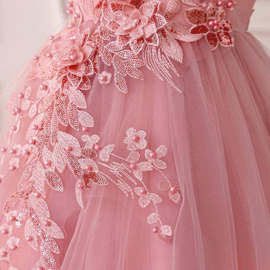 Sequin Princess Train Dress for Girls - Puffy Tulle Wedding and Evening Performance Dress