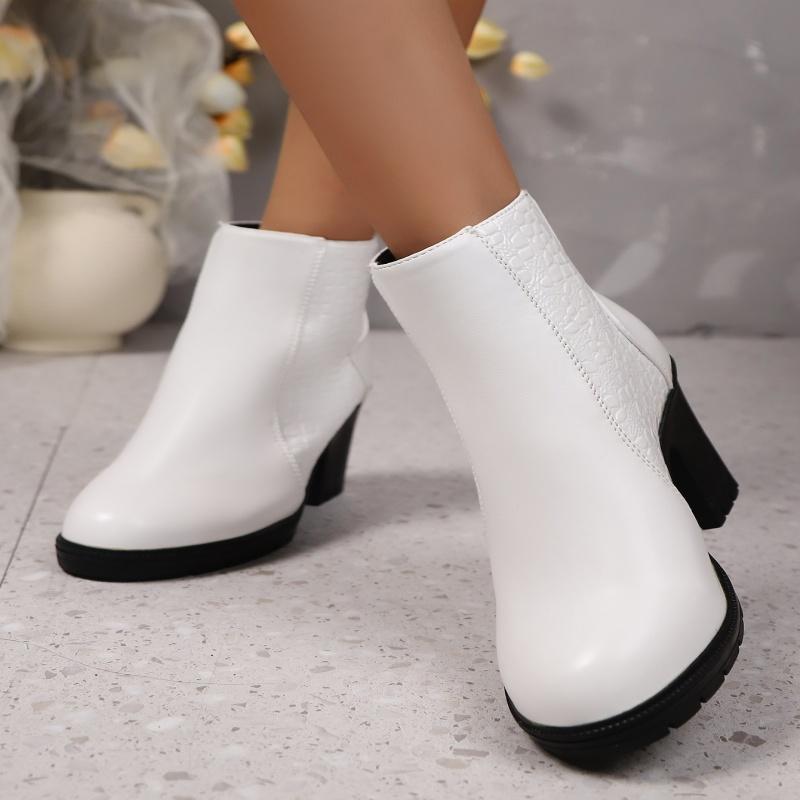 Winter Solid Color Sexy Round Head Zipper High-Heeled Thick Soled Casual Boots Fashionable New Comfortable Women'S Boots