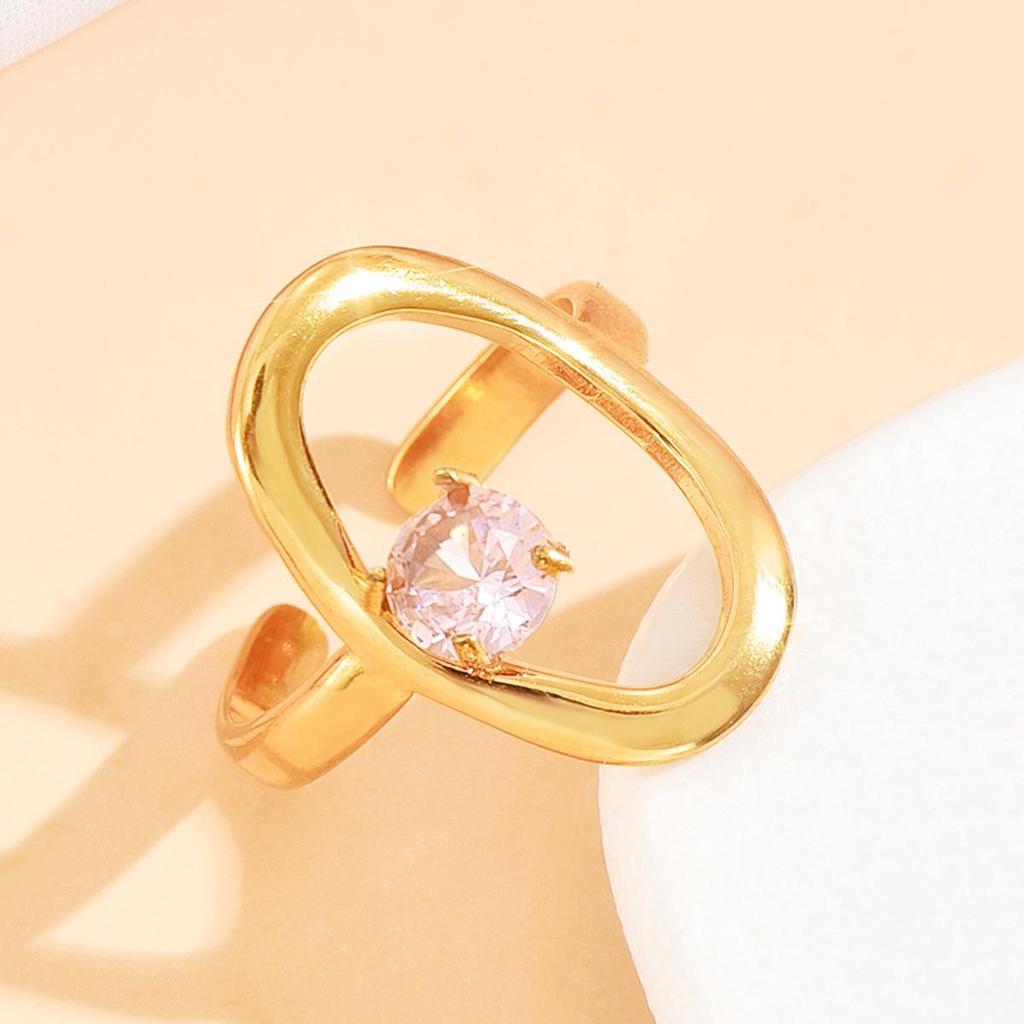 INS Style Hollow Geometric Oval 18K Gold Plated Stainless Steel Ring