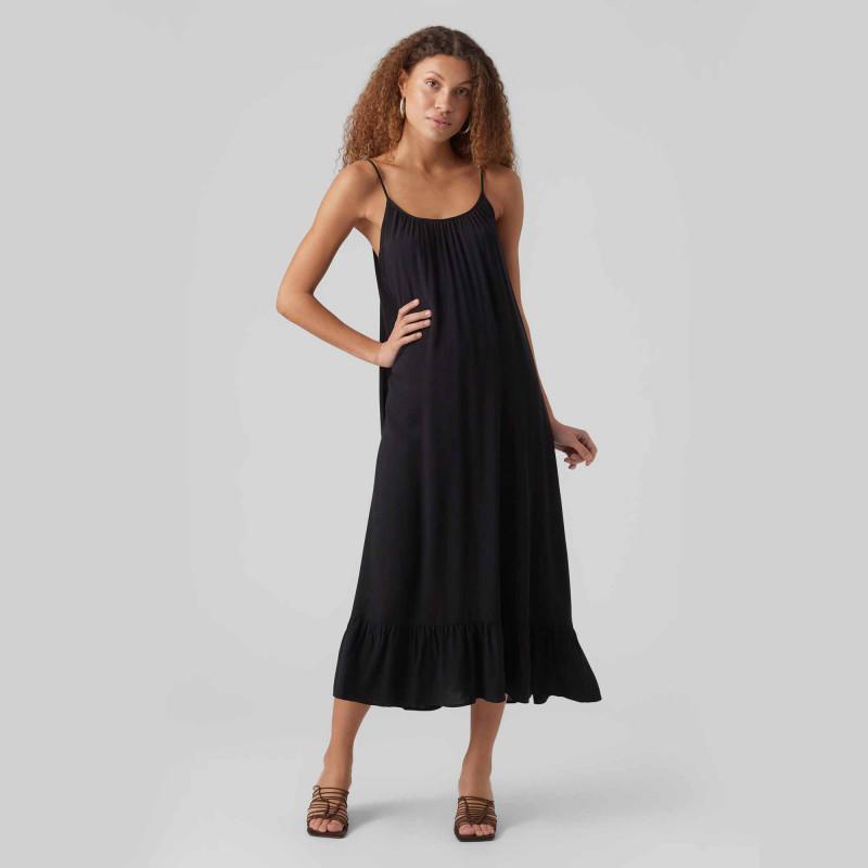 Jednoduché šaty s tenkými ramínky, midi délka, volánky, Woman VERO MODA