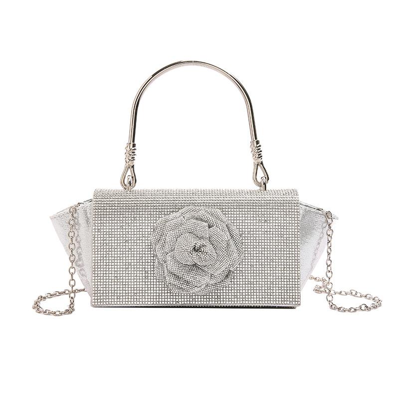 

Популярная сумка с полными бриллиантами, летняя новинка, темпераментная, с жесткой ручкой, портативная вечерняя сумка, сумка-мессенджер на цепочке с ветряным цветком 18*10*5CM серебряный