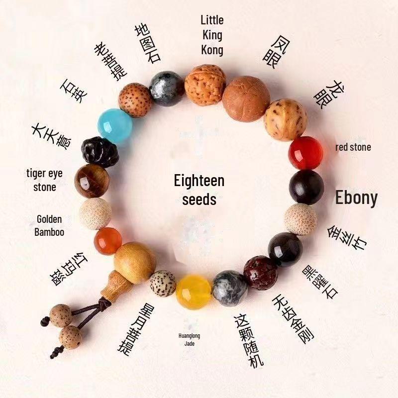 

Браслет из бусин Бодхи с зодиакальным знаком Путуошань - 18 семян, дизайн со звездами и луной для мужчин и женщин 22 cm