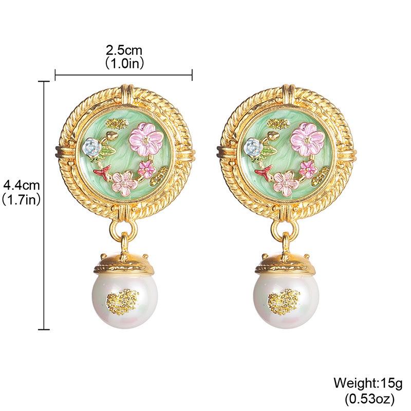 French Oil Painting Frame Natural Freshwater Pearl Earrings Monet Garden Oil Painting Wind Silver Needle Earrings Retro Court Stud Earrings