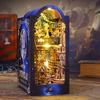 Bookshelf Set DIY Book Nook Kit Wooden Doll House Book Shelf Insert Decorative 3D Puzzle Building Model Bookshelf With LED Light