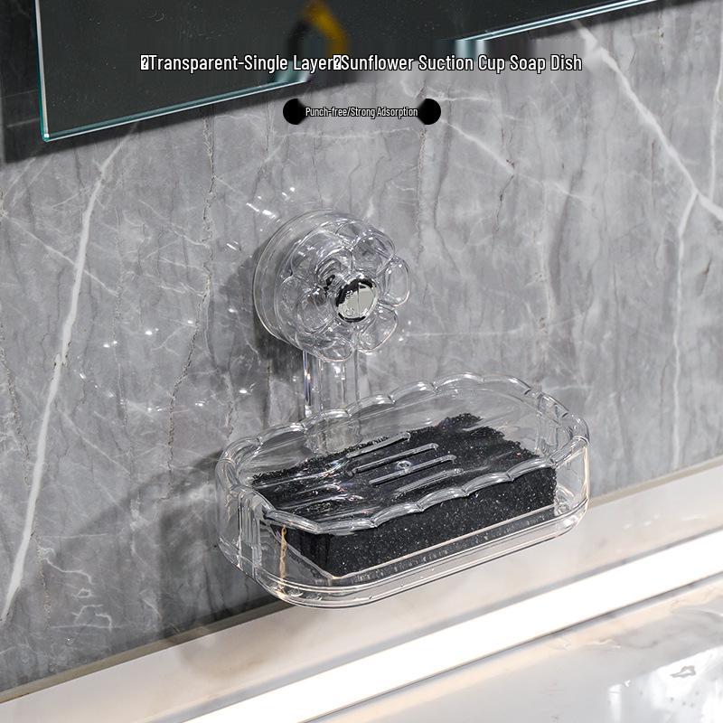 Wall-Mounted Double-Layer Vacuum Suction Soap Dish with Draining Function